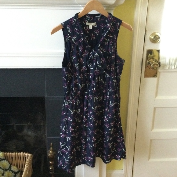 Love, Fire Collared Tie Neck Bow Dress Sleeveless Navy Blue Pink - Juniors Large - Picture 1 of 13